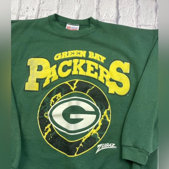 Vintage 90’s NFL Green Bay Packers Zubaz Crewneck Sweatshirt Green Men’s Sz L - Picture 3 of 8